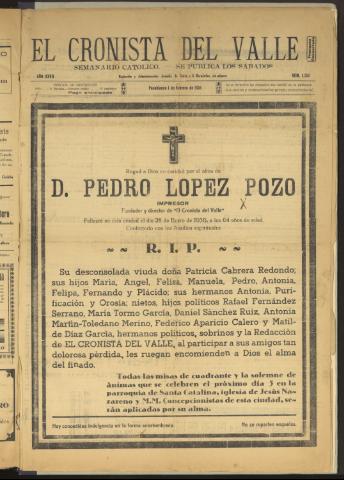 'El Cronista del Valle' - Época 1ª Año XXVII Número 1352 - 1936 febrero 08