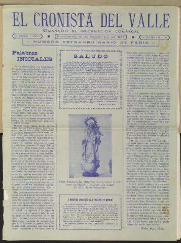 'El Cronista del Valle' - Época 2ª Año I Número 1 - 1957 septiembre 18
