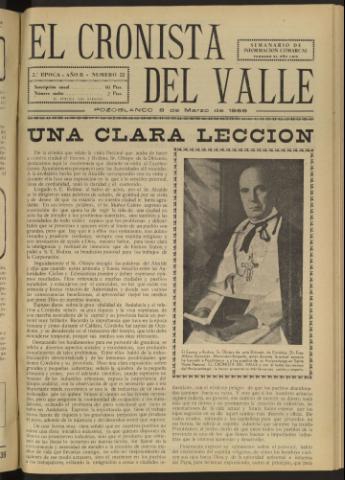 'El Cronista del Valle' - Época 2ª Año II Número 22 - 1958 marzo 08