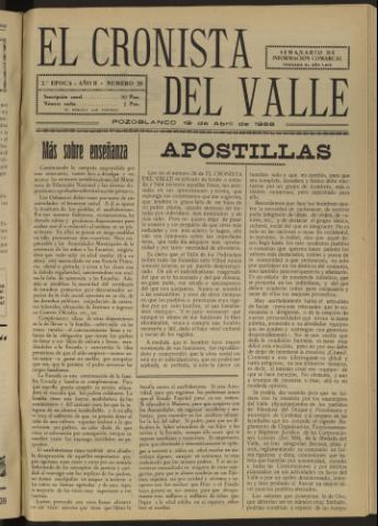 'El Cronista del Valle' - Época 2ª Año II Número 28 - 1958 abril 19