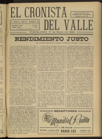 'El Cronista del Valle' - Época 2ª Año II Número 32 - 1958 mayo 17