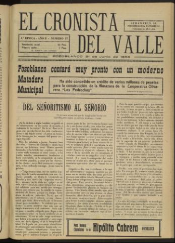 'El Cronista del Valle' - Época 2ª Año II Número 37 - 1958 junio 21