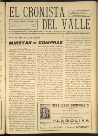 'El Cronista del Valle' - Época 2ª Año III Número 72 - 1959 febrero 21