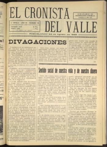 'El Cronista del Valle' - Época 2ª Año III Número 98 - 1959 agosto 22