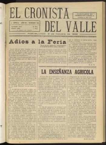 'El Cronista del Valle' - Época 2ª Año III Número 104 - 1959 octubre 03