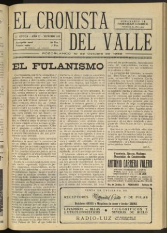 'El Cronista del Valle' - Época 2ª Año III Número 105 - 1959 octubre 10