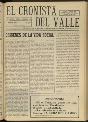 'El Cronista del Valle' - Época 2ª Año III Número 112 - 1959 noviembre 28