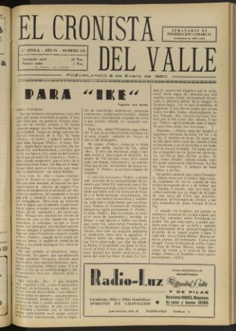 'El Cronista del Valle' - Época 2ª Año IV Número 118 - 1960 enero 09