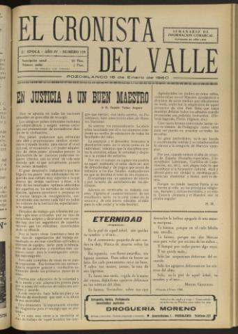 'El Cronista del Valle' - Época 2ª Año IV Número 119 - 1960 enero 16