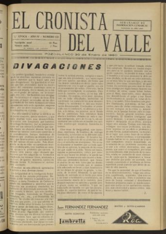 'El Cronista del Valle' - Época 2ª Año IV Número 121 - 1960 enero 30