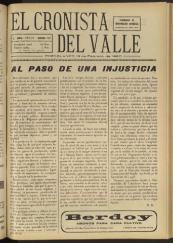 'El Cronista del Valle' - Época 2ª Año IV Número 123 - 1960 febrero 13