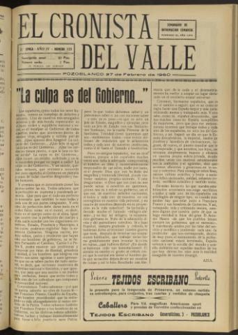 'El Cronista del Valle' - Época 2ª Año IV Número 125 - 1960 febrero 27