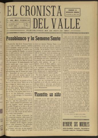 'El Cronista del Valle' - Época 2ª Año IV Número 133 - 1960 abril 23