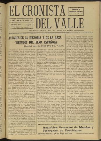 'El Cronista del Valle' - Época 2ª Año IV Número 134 - 1960 abril 30