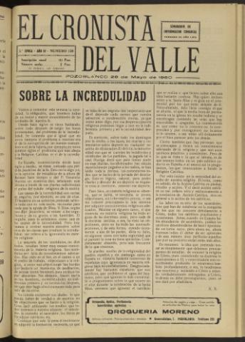 'El Cronista del Valle' - Época 2ª Año IV Número 138 - 1960 mayo 28