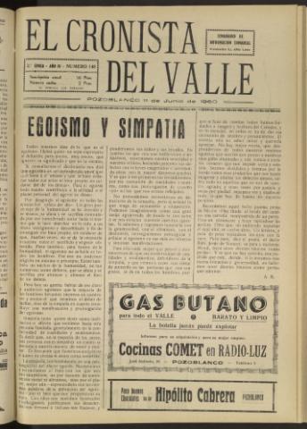 'El Cronista del Valle' - Época 2ª Año IV Número 140 - 1960 junio 11