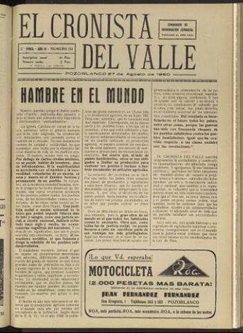 'El Cronista del Valle' - Época 2ª Año IV Número 151 - 1960 agosto 27