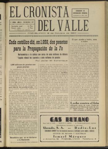 'El Cronista del Valle' - Época 2ª Año IV Número 157 - 1960 octubre 15