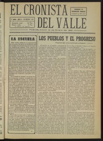 'El Cronista del Valle' - Época 2ª Año IV Número 170 - 1961 enero 14