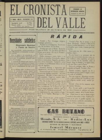'El Cronista del Valle' - Época 2ª Año IV Número 171 - 1961 enero 21