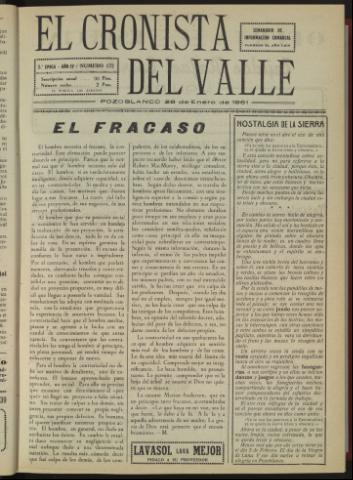 'El Cronista del Valle' - Época 2ª Año IV Número 172 - 1961 enero 28