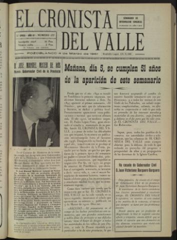 'El Cronista del Valle' - Época 2ª Año IV Número 177 - 1961 marzo 04