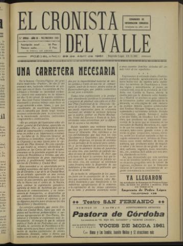 'El Cronista del Valle' - Época 2ª Año IV Número 185 - 1961 abril 29