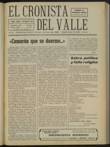 'El Cronista del Valle' - Época 2ª Año IV Número 190 - 1961 junio 03
