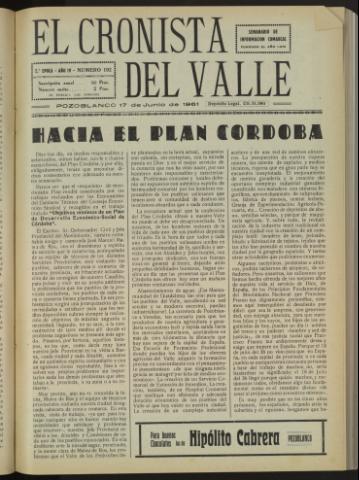 'El Cronista del Valle' - Época 2ª Año IV Número 192 - 1961 junio 17