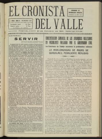 'El Cronista del Valle' - Época 2ª Año IV Número 210 - 1961 octubre 21