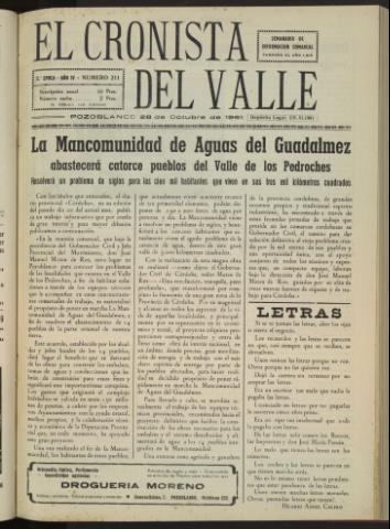 'El Cronista del Valle' - Época 2ª Año IV Número 211 - 1961 octubre 28