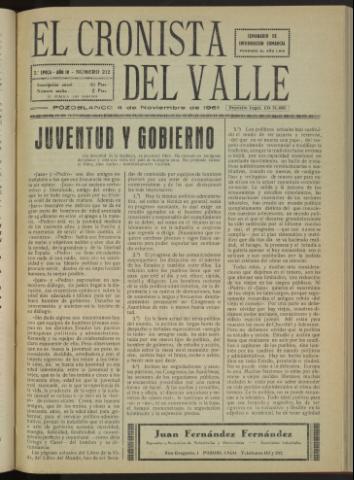 'El Cronista del Valle' - Época 2ª Año IV Número 212 - 1961 noviembre 04