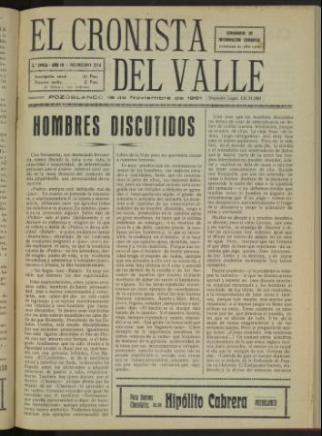 'El Cronista del Valle' - Época 2ª Año IV Número 214 - 1961 noviembre 18