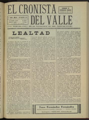 'El Cronista del Valle' - Época 2ª Año IV Número 215 - 1961 noviembre 25