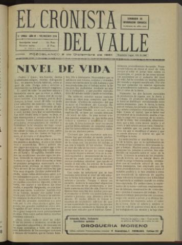 'El Cronista del Valle' - Época 2ª Año IV Número 216 - 1961 diciembre 02