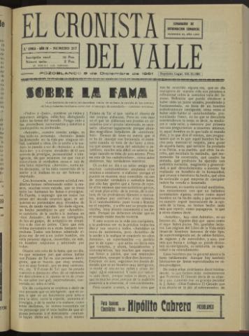 'El Cronista del Valle' - Época 2ª Año IV Número 217 - 1961 diciembre 09