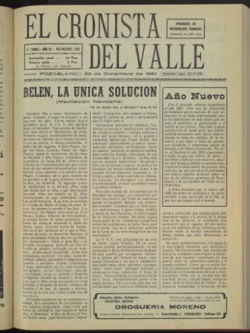 'El Cronista del Valle' - Época 2ª Año IV Número 220 - 1961 diciembre 30