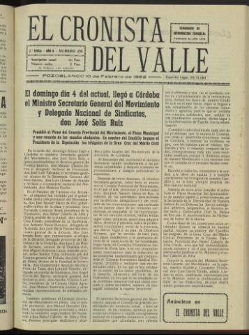 'El Cronista del Valle' - Época 2ª Año V Número 226 - 1962 febrero 10
