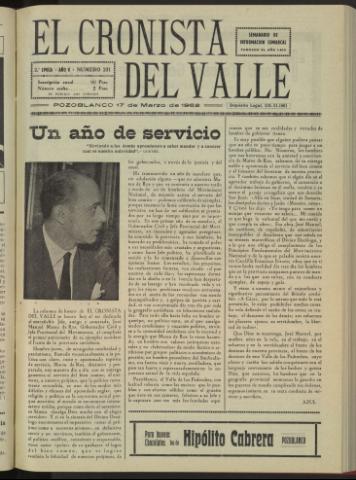 'El Cronista del Valle' - Época 2ª Año V Número 231 - 1962 marzo 17
