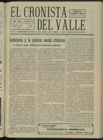 'El Cronista del Valle' - Época 2ª Año V Número 234 - 1962 abril 07