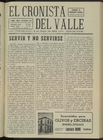 'El Cronista del Valle' - Época 2ª Año V Número 238 - 1962 mayo 05