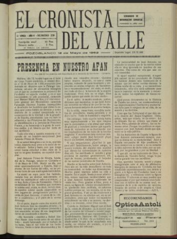 'El Cronista del Valle' - Época 2ª Año V Número 239 - 1962 mayo 12