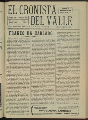 'El Cronista del Valle' - Época 2ª Año V Número 242 - 1962 junio 02