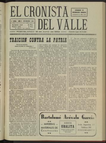 'El Cronista del Valle' - Época 2ª Año V Número 244 - 1962 junio 16
