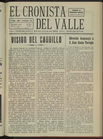 'El Cronista del Valle' - Época 2ª Año V Número 245 - 1962 junio 23