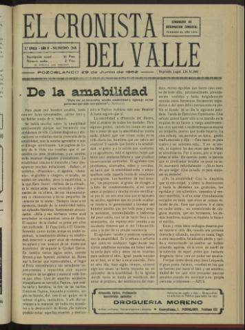 'El Cronista del Valle' - Época 2ª Año V Número 246 - 1962 junio 30