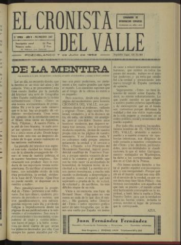 'El Cronista del Valle' - Época 2ª Año V Número 247 - 1962 julio 07
