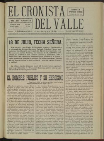 'El Cronista del Valle' - Época 2ª Año V Número 248 - 1962 julio 14