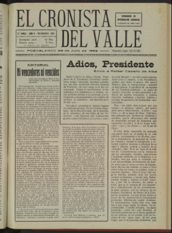 'El Cronista del Valle' - Época 2ª Año V Número 250 - 1962 julio 28