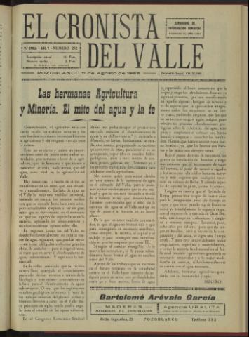 'El Cronista del Valle' - Época 2ª Año V Número 252 - 1962 agosto 11